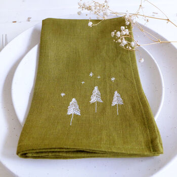 Embroidered Trees And Stars Linen Napkins, 4 of 5