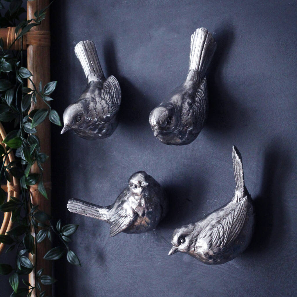 Set Of Four Bird Wall Hooks In Silver By Sophie MacBain