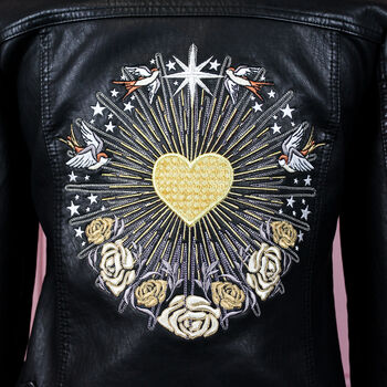 Gold Celestial Love Embroidered Bridal Leather Jacket, 4 of 9
