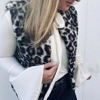Wool Merino Short Gilet In Leopard Print, 5 of 12