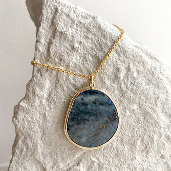 Lapis Lazuli Pebble Necklace 18k Gold Plated Christmas Gift Present, 2 of 4