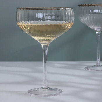 G Decor Set Of Four Ribbed Champagne And Gin Glasses With Silver Rim, 2 of 5