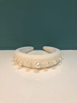 Chunky Pearl Ivory Statement Bridal Headband, 5 of 11