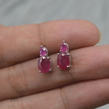 Ruby Silver Stud Earrings, July Birthstone Jewelry, 4 of 8