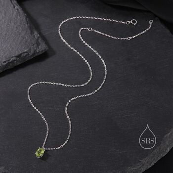 Tiny Genuine Peridot Crystal Oval Pendant Necklace, 4 of 10