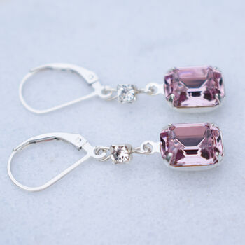 Light Amethyst And Clear Crystal Leverback Earrings, 2 of 4