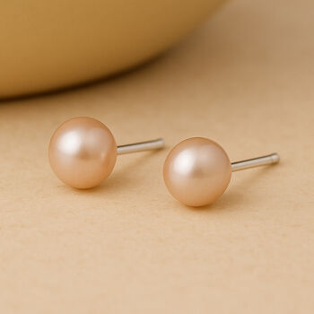Sterling Silver Pale Pink Freshwater Pearl Stud Earrings, 3 of 8