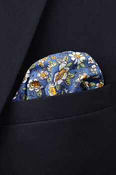Wedding 100% Cotton Floral Print Tie In Blue And Yellow, 2 of 9