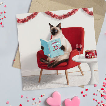 You Own Cat Reading 'Surviving Christmas With Idiots' Pack Of Twelve Greeting Cards, 3 of 4