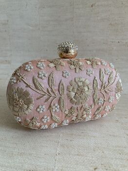 Pink Raw Silk Oval Clutch Bag, 7 of 10