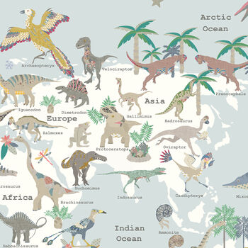 Dinosaur World Map Print With Dinosaur Names, 6 of 7