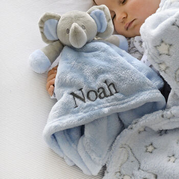 Personalised Elephant Comforter And Blue Baby Gift Set, 2 of 8