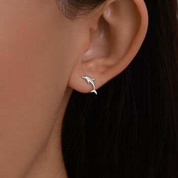 Mismatched Narwhal Unicorn Whale And Dolphin Stud Earrings In Sterling Silver, 4 of 12