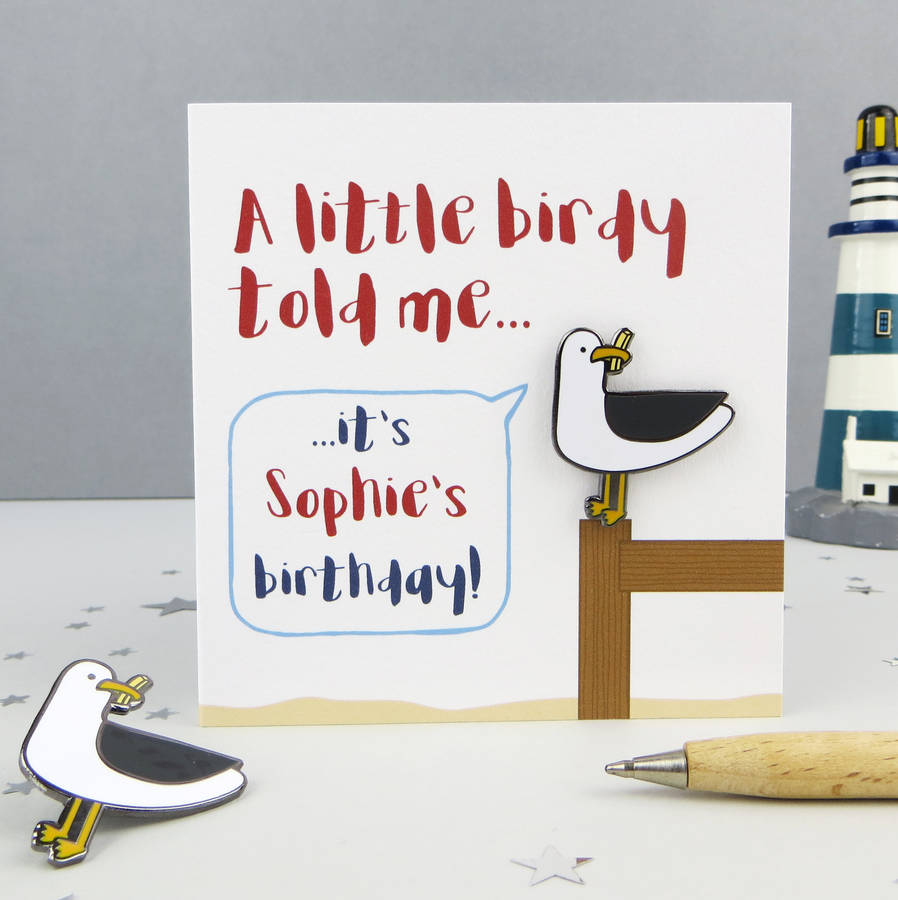 Seagull Birthday Card With Enamel Pin By Wink Design ...