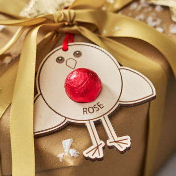 Personalised Robin Gift Tag And Bag Of Chocolate Tummies, 2 of 5