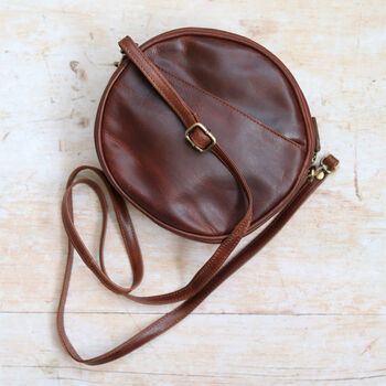 Leather Circle Shoulder Bag, Distressed Brown, 2 of 5