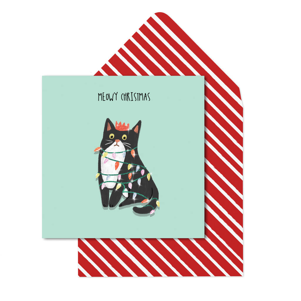 Handmade Christmas Cat In Lights Card, 1 of 5