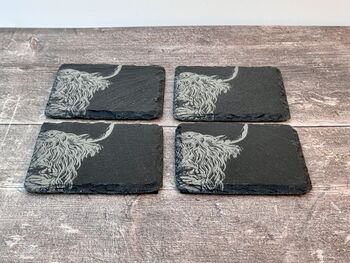 Set Of Four Highland Cow Slate Coasters, 3 of 4