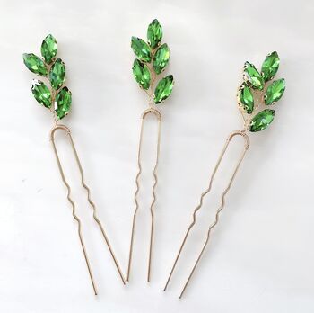 'Aria' Peridot Green Crystal Hair Pins, 4 of 5