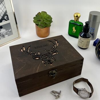 Stag Personalised Cufflink And Watch Box, 9 of 11