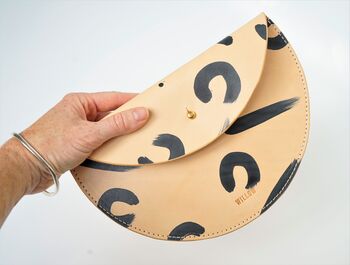 Large Slim Leopard Leather Halfmoon Crossbody Bag, 8 of 8
