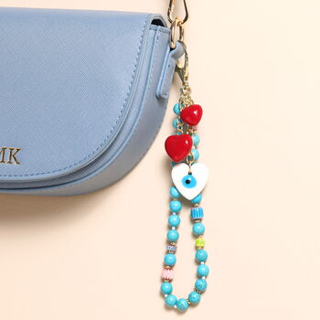 Beaded Turquoise Keyring And Bag Charm, 2 of 3