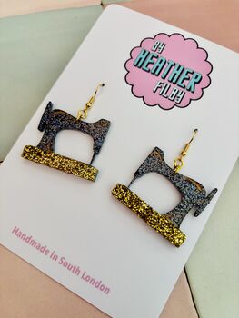 Sewing Machine Glitter Earrings / Sewing Lover Gift / Craft Inspired Jewellery / Fun Statement Accessories, 3 of 5