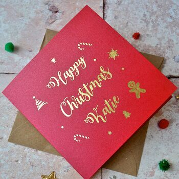 Personalised Gold Foiled Festive Christmas Card, 4 of 4