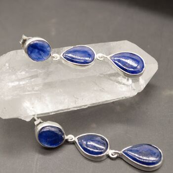 Blue Sapphire Handmade Sterling Silver Drop Earrings, 4 of 8