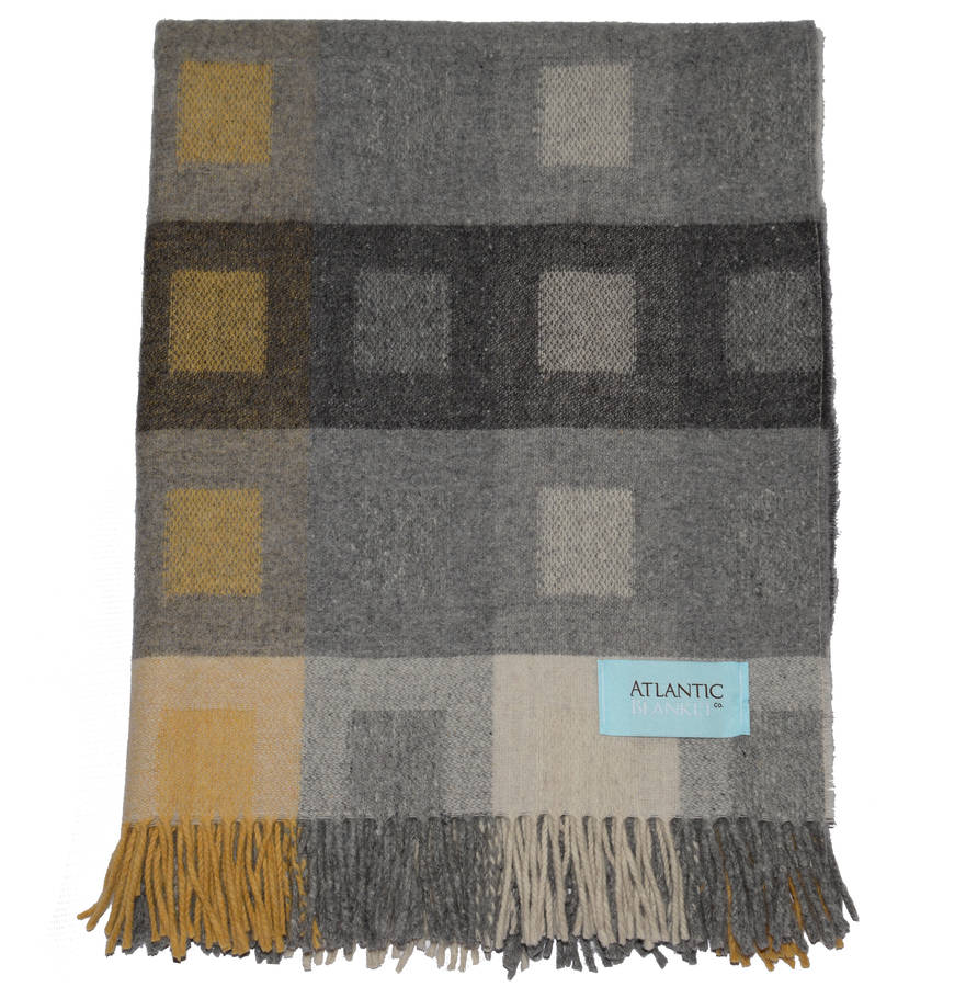 Grey And Mustard Block Throw By Atlantic Blankets