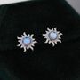 Tiny Sun Moonstone Stud Earrings In Sterling Silver, thumbnail 7 of 12