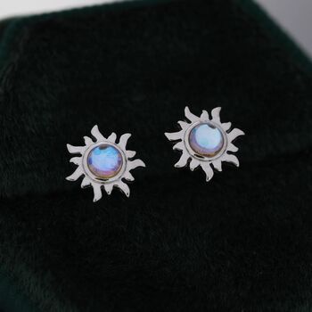 Tiny Sun Moonstone Stud Earrings In Sterling Silver, 7 of 12
