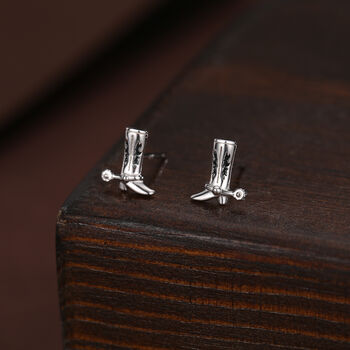Sterling Silver Cowboy Boot Stud Earrings, 3 of 12