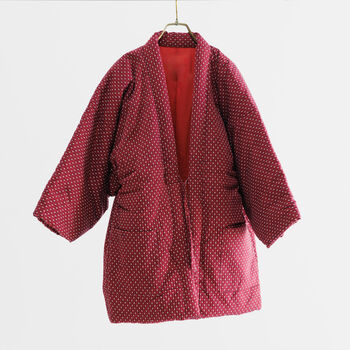 Japanese Padded Cotton Kimono Jacket Maroon, 10 of 10