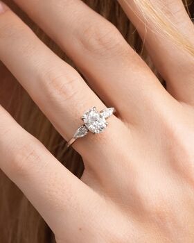 Two Ct Oval Moissanite Three Stone Engagement Ring, 2 of 10