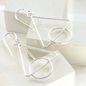 Sterling Silver Triangle And Circle Dangly Earrings, 2 of 4
