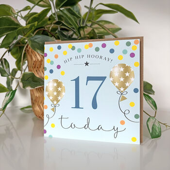 Balloon Brights 17th Birthday Card Blue, 2 of 2