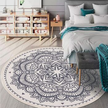 Grey Printed Cotton Round Area Rug, 4 of 7
