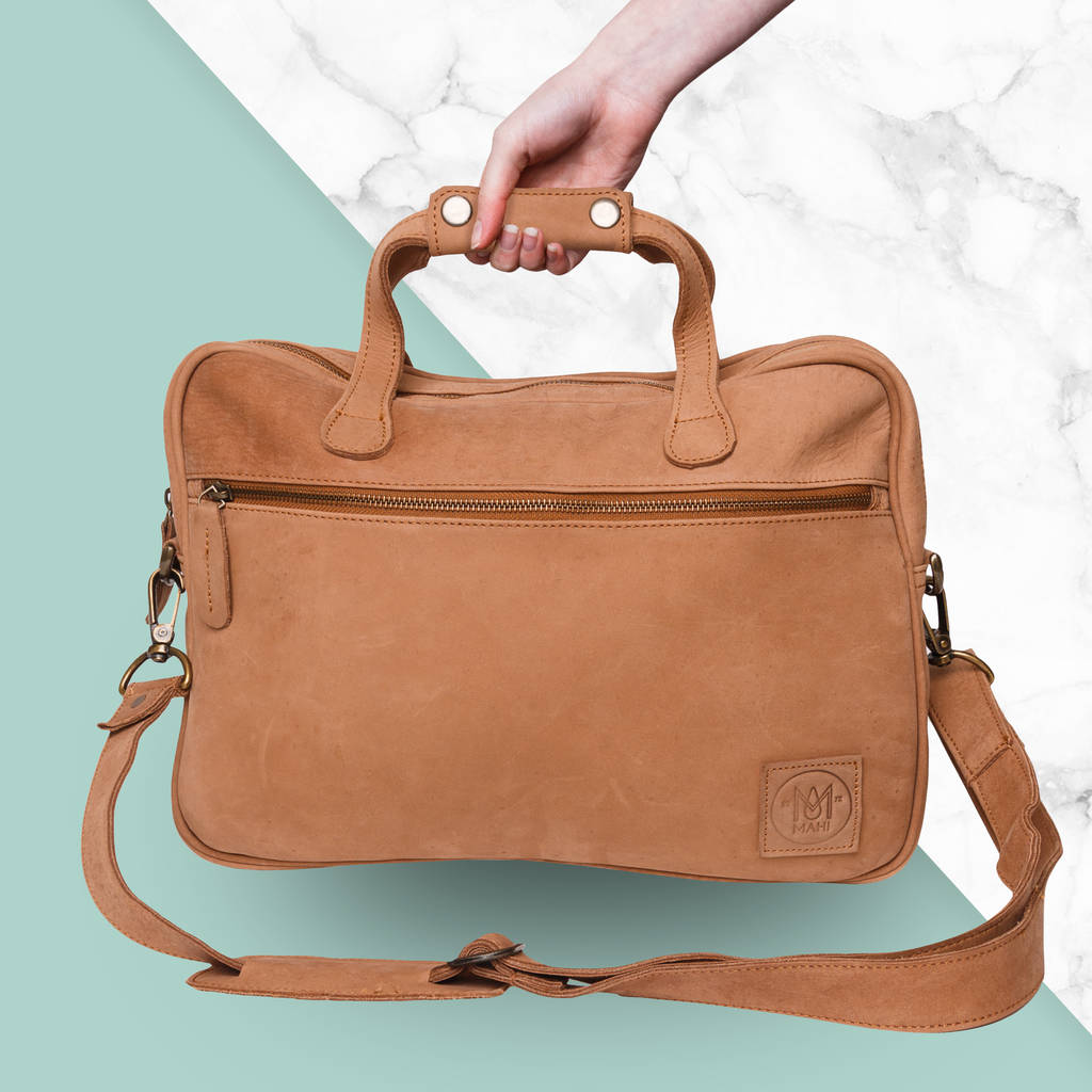 personalised suede compact laptop satchel by mahi leather