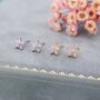 Sterling Silver Tourmaline Pink Cz Flower Earrings, thumbnail 4 of 12