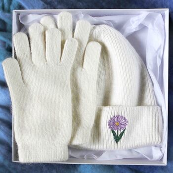 Birthday Flower Cashmere Wool Hat And Gloves Gift Set, 2 of 10