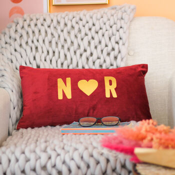Personalised Initials Heart Velvet Cushion Couples Gift, 3 of 5