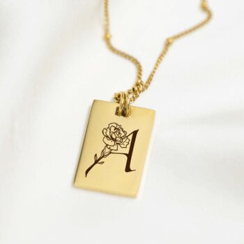 Personalised Birth Flower And Initial Tag Necklace, 2 of 12