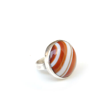 Orange Banded Agate Gemstone Ring Set In Silver, 6 of 6