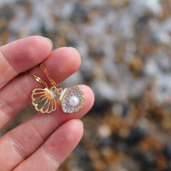 Summer Golden Seashell Pendant With Captured Pearl Necklace, 4 of 6