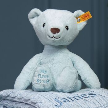 My First Steiff Blue Teddy Bear And Blanket Gift Set, 2 of 5