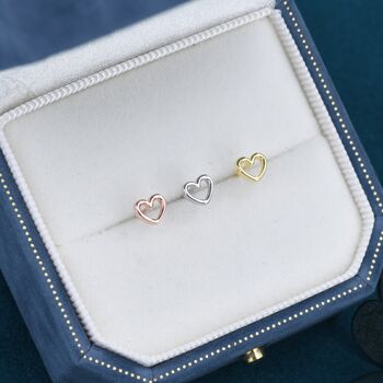 Sterling Silver Extra Tiny Open Heart Stud Earrings, 7 of 12