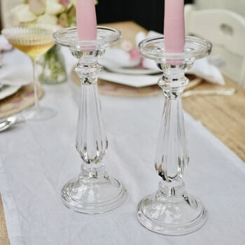 Pair Of Tall Glass Candlesticks, 4 of 5