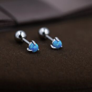 Blue Opal Screw Back Earrings In Sterling Silver, 3 of 12
