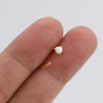 Tiny Opal Huggie Hoop Threader Earrings, 5 of 12